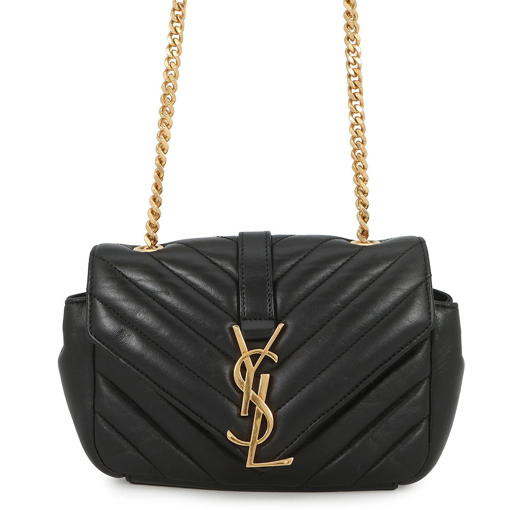 Saint Laurent Paris Chain Shoulder Bag Baby Chai Leather Black